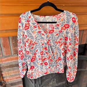 Billabong White Blouse with Tie Front and Relaxed Fit